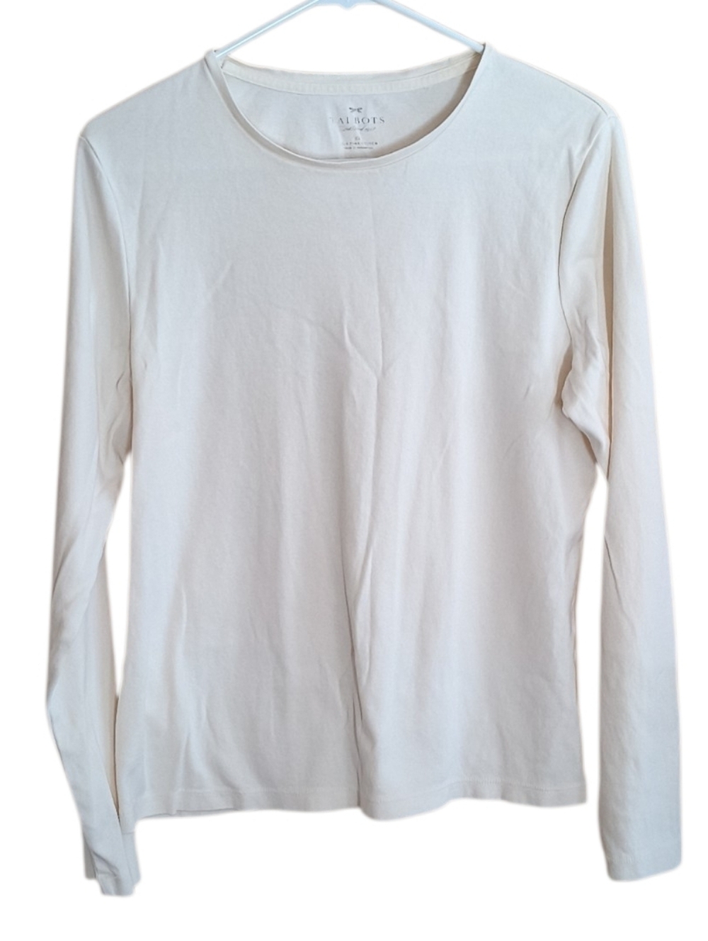 Talbots 100% Pima Cotton Ivory Long-Sleeve Crewneck Tee Size XL